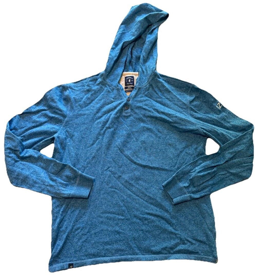 johnnie-O Top Shelf Henley Hoodie Mens M Oceanside Blue Cotton Linen IZON Logo